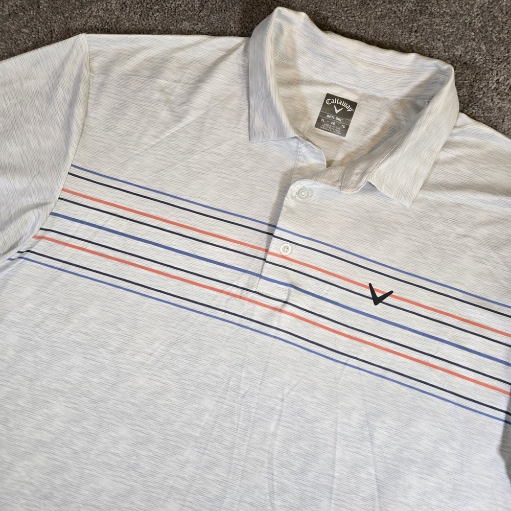 Callaway Opti-Dri Polo Mens XL Light Gray With Stripes Golf Performance Stretch‎
